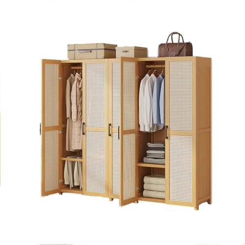Dcbdx Armario de 2/3/4/5 Puertas de Ratán con Barra de Colgar y Estantes, Gran Capacidad Madera Armario Ropero, Moderno Perchero de Pasillo,5 Door Trouser Rack