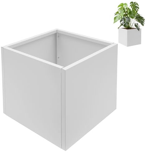 Garbenat Fioriera 60 x 60 x 60 cm, in metallo, quadrata, decorazione per interni ed esterni, colore bianco, per giardini, cortili, centro commerciale
