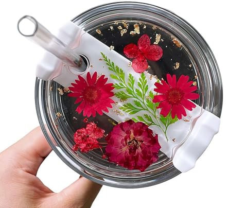 Flor seca para vasos Stanley, 1,134.0 g hecha a mano, acrílico secado, dijes para tapa Stanley, accesorio para tapa de vaso Stanley, accesorios de tapa Stanley, decoración de tapa