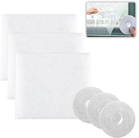 3 STK Fliegengitter Fenster, Insektenschutz Fenster Mückennetz Fenster Fliegengitter Selbstklebende Moskitonetz für Fenster, Fliegennetz Fliegengitter für Fenster Tür(weiße, 130 x 150 cm)