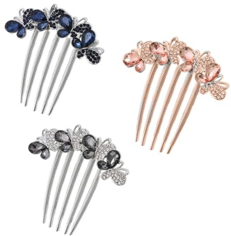 OUDQFCJ 3 Pcs Peigne à Cheveux Accessoire Coiffure Vintage Pinces à cheveux papillons et fleurs 3 couleurs Peigne à cheveux pour Filles et Dames