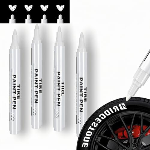 JUXINE PROFI-SET 4x Reifenmarkierungsstift Weiß | Ölbasierter Reifenstift für Auto & Motorrad | Wasserdichter Reifenmarker | Für Keramik, Holz, Leder, Kunststoff | Inkl. (4)