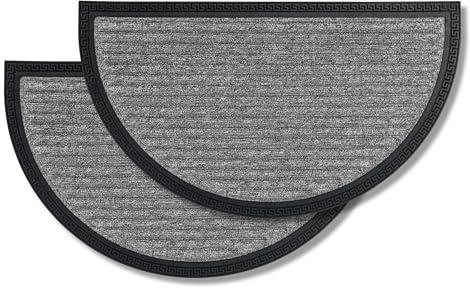 Carpido Zerbino per esterni e interni - Set di 2 40x70 cm - Linee argento semicircolari - Zerbino antiscivolo - Tappeto cattura sporco resistente - Per scale