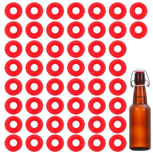 50Pcs Silicone Gasket for Swing Flip Top Bottles, Leak Proof Seals Rubber Washer Hat Shaped Swing Top Washer Replacements for Home Brew Beer Soda Bottle Glass Jar Sealing