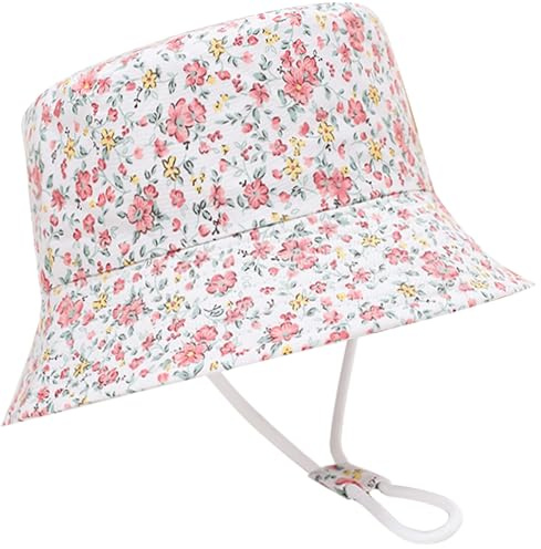 Malaxlx Blume Rosa Kleinkind Sonnenhut Fischerhut Kinder UV Schutz Sommerhut Strandhut Bucket Hat Eimer Hut für 2-4 Jahre Mädchen Jungen