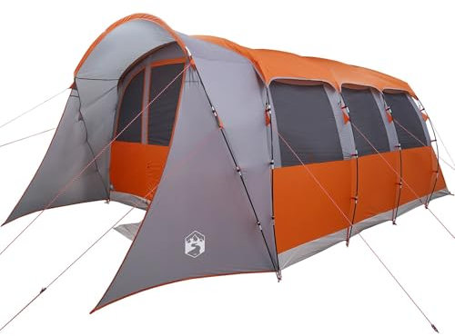 vidaXL Zelte mit Dach Grau und Orange 576 x 325 x 213 cm Polyester, Garten und Terrasse, modernes Campingzelt, faltbar, wasserfest, UV-Schutz, für Abenteuer, einfach aufzubauen