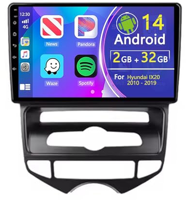 HTXPSM Android 14 Doble DIN Pantalla Táctil Estéreo para Automóvil para Hyundai IX20 2010-2019 Carplay Inalámbrico Android Auto, Radio para Automóvil con Pantalla Táctil de 9 Pulgadas con Navegación