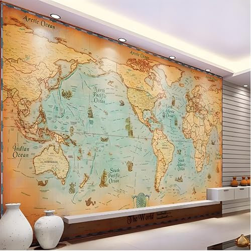 Tzxztt Vintage Art World Ocean Map Modern 3D Wallpaper Embossed Silk Neutral Tones Material Ideal for Living Room Bedroom-430cm×300cm