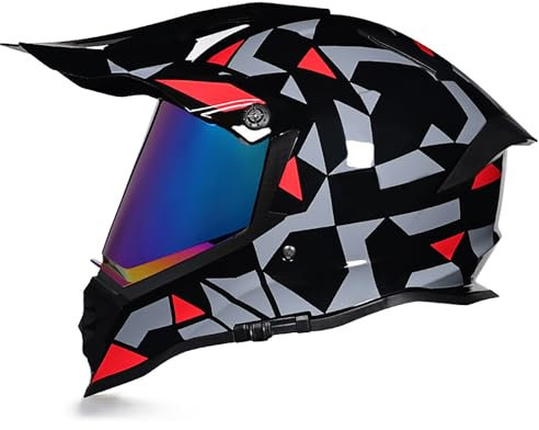 WMDMJT Casco da Motocross Integrale per Adulti, Casco Modulare Leggero con Doppia Visiera Apribile, per Uomo Donna, ATV Quad Moto da Cross MTB Fuoristrada,Red 3D-L