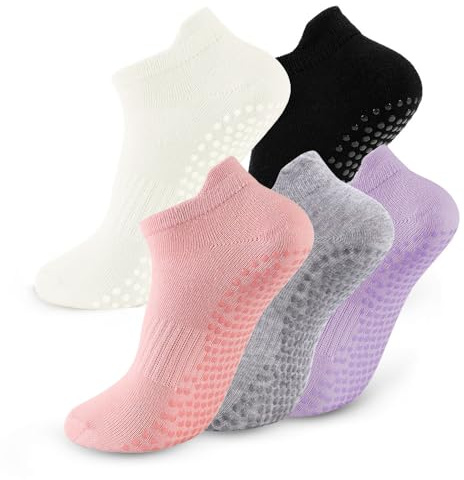 kepiibi 5 Pairs Pilates Socks with Grips for Women Non Slip Grip Yoga Crew Socks for Barre Hospital Barefoot Workout Dance Ballet