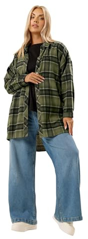 Yours Curve Khaki Oversized Check Shirt - Women's - Plus Size Curve