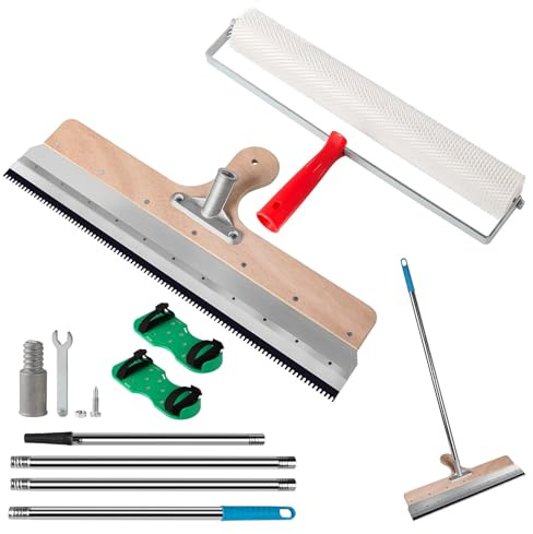 CPROSP 4tlg Bodenbeschichtung Werkzeug Set, Ausgleichsmasse Boden Werkzeug | Für Selbstnivellierender Estrich; Flächenrakel 56 Cm+Stachelwalze 47 Cm+Nagelschuhe 30 cm +Teleskopstiel 200 cm
