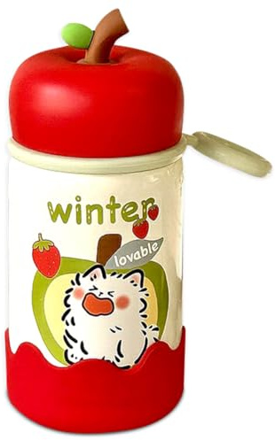 Manzana Termo, 300 ML Animados Thermos, Taza Térmica infantil, Botella Agua Niños Acero Inoxidable, Taza de Viaje de Café a Prueba de Fugas, Interior de Acero Inoxidable, Para Café, Té y Deporte