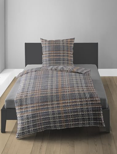 Bierbaum Bettwäsche 4143, Feinbiber, 100% Baumwolle, Designed in Germany, Grafit 10, 135x200 + 80x80 cm