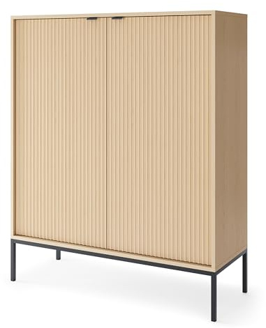 Masseno Kommode STELLARE 104 cm Sideboard und 2 Türen für Wohnzimmer Schlafzimmer Modern 104x39x125 cm Eichefarben/Naturfarben