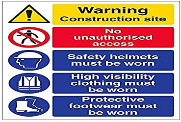 V Safety Multi Hazard Site Safety High Viz Warning Sign - Portrait - 300mm x 400mm - 2mm Rigid Plastic