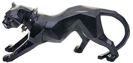 Mendler Deko Figur Leopard HWC-D36, Skulptur Raubkatze Statue, Polyresin, In-/Outdoor, 45x20x11cm - schwarz matt mit Halsband