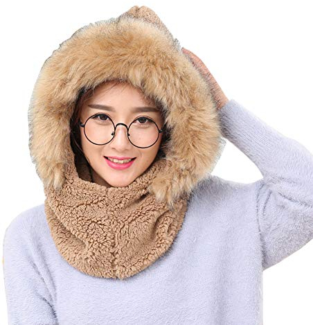 Amorar Wintermütze Beanie mit Schal Kapuzenschal 2 in1 Strickmütze mit Fleecefutter Nackenwärmer Unisex Winddichte Sturmhaube Geschenkswahl Warm Balaclava Beanie für Männer Frauen Sport Outdoor