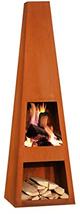 Ben&Camilla Gartenkamin Vilos in Edelrost Optik Cortenstahl XL 150 x 44 x 37 cm | extra robust & rostfrei | Feuerschale Feuerkorb Terrassenofen Gartenofen Feuerstelle Feuersäule Feuerskulptur