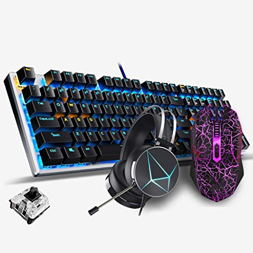 ARCH Clavier Gamer Gaming Clavier Souris Casque Trois Pièces, Clavier Et Souris Mécanique Combo Bleu Clavier USB Filaire for PC Gamer Ordinateur De Bureau Clavier (Color : Black A-Black Shaft)
