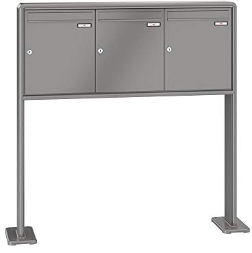 RENZ / RS2000 / 3er Freistehende Briefkastenanlage Standbriefkasten/RAL-Farbe 9007 Volumen 23 L/mit Fußplatten/Dein-Briefkasten.de