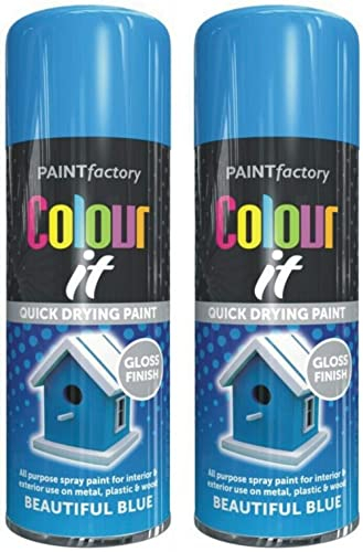 Paint Factory Blue Spray Paint, 2 x 400 ML All-Purpose Gloss Finish for Metal & Wood