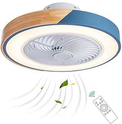 VOMI Ventilatore da Soffitto in Legno con Luce e Telecomando Silenzioso Ventilatore da Lampadario con Timer, 40W x 2 Invisibile Fan Plafoniera LED Dimmerabile Lampada da Soffitto Ø50 cm, Blu