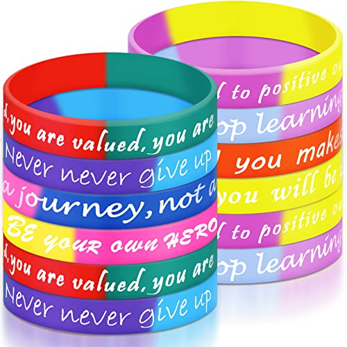 Kasyat 32 Stück Inspirierende Gummi Armbänder Motivierende Zitat Silikon Armbänder Farbige Elastische Armreifen Verschiedene Unisex Handgelenk Bänder für Erwachsene Party