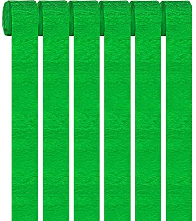 GAKA FAVOR Krepppapier Grün (6 Rolle)4.5cm x 25m,Kreppbänder Luftschlangen Grün für Hochzeit Geburtstags Party Dekoration