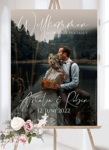 Manschin Laserdesign Willkommensschild Aluverbund personalisiert - selbst gestalten - Made in Germany - Welcome Willkommen Schild für Hochzeit, Geburtstag und alle Anderen Feste (Aluverbund, 45x30cm)