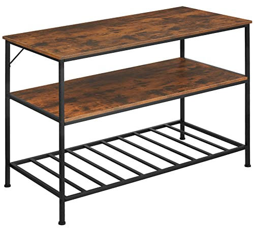 TecTake® Étagère de Cuisine Pratique et Robuste à Trois Niveaux, 120 x 60 x 90,5 cm Meuble Cuisine Style Industriel Sobre, Etagere Bois et Acier, Meuble de Rangement sur Pieds réglables, Bois foncé