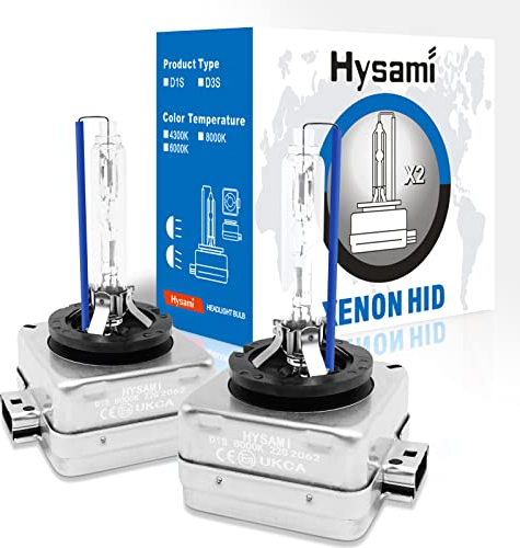 Hysami D1S Xenon-HID-Scheinwerferlampen, 8000K, Blau, Weiß, 35 W, Kfz-Beleuchtung, 85415 Fern-/Abblendlicht, UV-freie Xenon-Ersatzlampen, 2 Packungen
