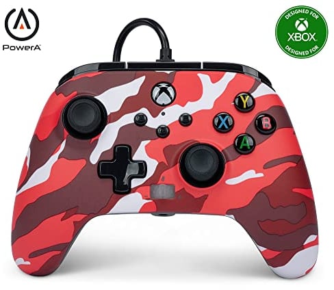 Mando con cable mejorado de PowerA para Xbox Series X|S - Red Camo (Camuflaje rojo)