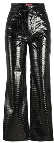 JACK & JONES Damen JXKENYA HW STRA Faux Leat Pant NOOS Hose, Black/Pattern:Croc, M