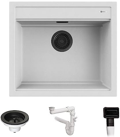 Lavello Quareco incasso 1 vasca 57×51 Prime 60 Granito Bianco QLP060BI