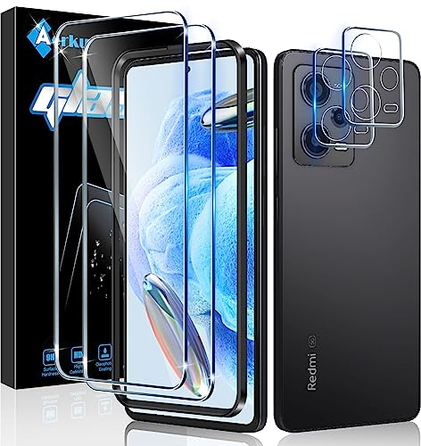 Aerku Protector de vidrio para Pantalla de Xiaomi Redmi Note 12 Pro 5G, Protector de Lente de Cámara [2+2 Piezas], 0.33MM HD 9H - Cristal Templado Ultra Resistente