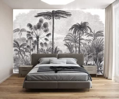 Papier Peint Panoramique Cocotier De La Jungle Noir Et Blanc Papier Peint 3D Intissé Decoration Murale Chambre Salon