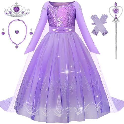 Aoiviss Filles violet à manches longues Princesse Costume Paillettes Robe de Princesse Fête Déguisement Carnaval Cosplay 150