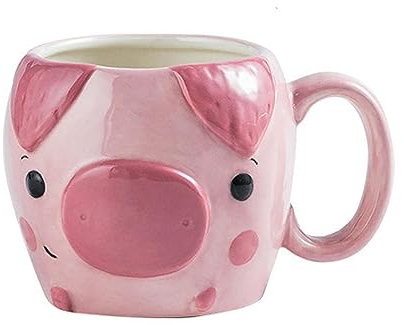 300ml/10oz Tazze in ceramica dipinte a mano con animali dei cartoni animati, simpatiche espressioni animali, tazze per latte per la colazione domestica per ufficio e casa-maialino-301-400ml