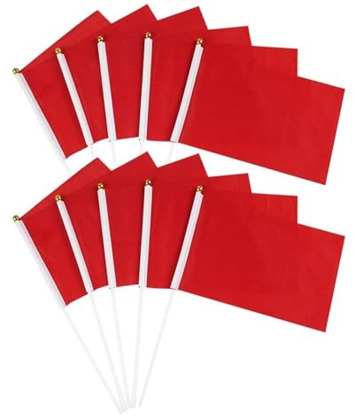 Lot de 10 drapeaux de poche - Mini drapeau à main - Drapeau à main - Petit drapeau à la main - Tenir le drapeau vide - Pour événements sportifs, célébrations, fêtes, 14 x 21 cm - Rouge