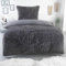 BaSaTex Flokai Fleece Winter Bettwäsche 135x200 + 80x80 Flausch Plüsch Bettgarnitur 2 teilig | Fellimitat aus 100% Mikrofaser | Farbe: Anthrazit/Anthrazit