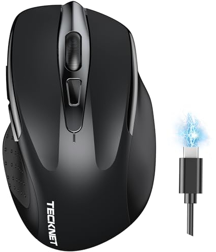 TECKNET Mouse Wireless Ricaricabile, Silenzioso Mouse Senza Fili, Riduzione Rumore Fino a 90%, 4800 DPI, 6 Pulsanti Mouse Ergonomico, 2.4G Mouse USB Compatibile con PC Portatile, Mac, Laptop