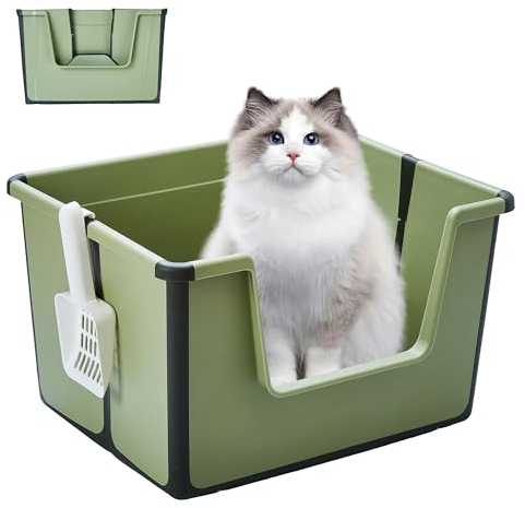 Pawsayes Bandeja de arena para gatos con lados altos, plegable, grande, con parte superior abierta, para gatos pequeños y medianos, pared alta, entrada baja, antisalpicaduras, inodoro para gatitos con