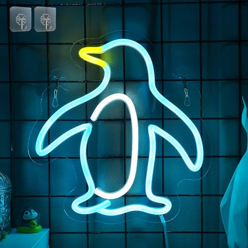 Attivolife Pinguin Schild für Wanddekoration, Beleuchtete LED Lampe in Spezieller Tierform mit Dimmbarem USB, Einzigartig Zuhause Wohnzimmer Geschäft Café Geschäft Party Dekor Geburtstag Geschenk
