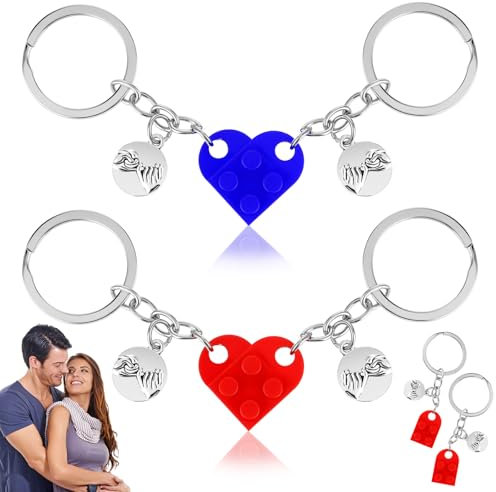 Lot de 2 porte-clés assortis pour couples, pour petit ami, petite amie, cadeau de Saint-Valentin pour elle et lui (bleu, rouge), bleu et rouge, Small