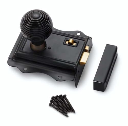 AB Hardware Black Brass Olde Victorian Rim Lock Ebonised Matt Antique Beehive Door Knobs