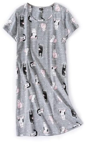 CHUNG Women Nightdress Ladies Nighties Short Sleeve Sleep Tee Shirt Soft Nightgown Cute Pattern Summer Sleepwear Size UK 12-30