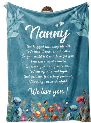 Craftique Nanny Gifts, Blanket with Floral & Letter Print, Christmas, Birthday Gifts for Nanny, Presents for Nanny from Grandchildren, Soft Throw Blankets 50 x 60