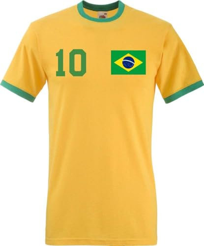 Herren T-Shirt Brasilien Trikot mit eigenem Namen + Nummer - Gelb L