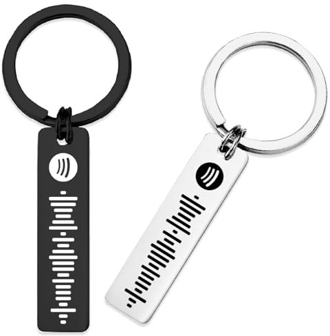 Personalisierter Schlüsselanhänger Paar Gravur Schlüsselanhänger - Personalisierter Schlüsselanhänger mit Text, Geschenk für Valentinstag Ehemann Frau Jahrestag, Spotify-Code, 1.6x0.5inch